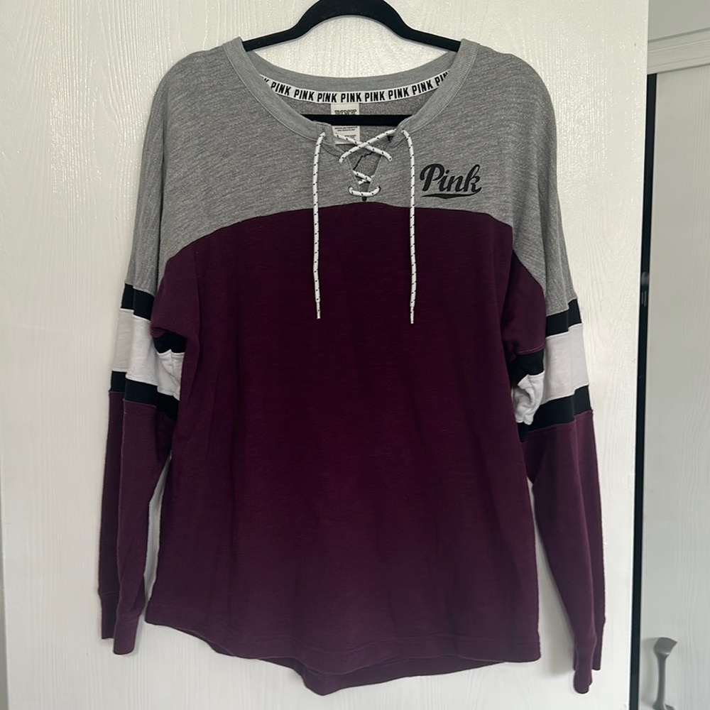 Victoria’s Secret PINK crew neck with hockey jersey lace up
